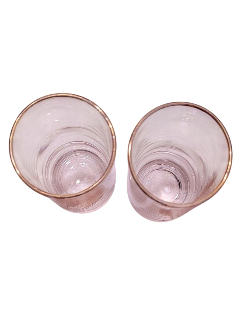 Pair Homer Laughlin Wheat Juice Glasses 4 Oz Gold trim & Wheat Clear Glass 4" H - Picture 4 of 5